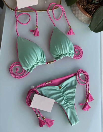 Costume da bagno da donna. Set 2 Pezzi a triangolo, chiusura a lacci regolabile, asciugatura rapida, non si restringe.