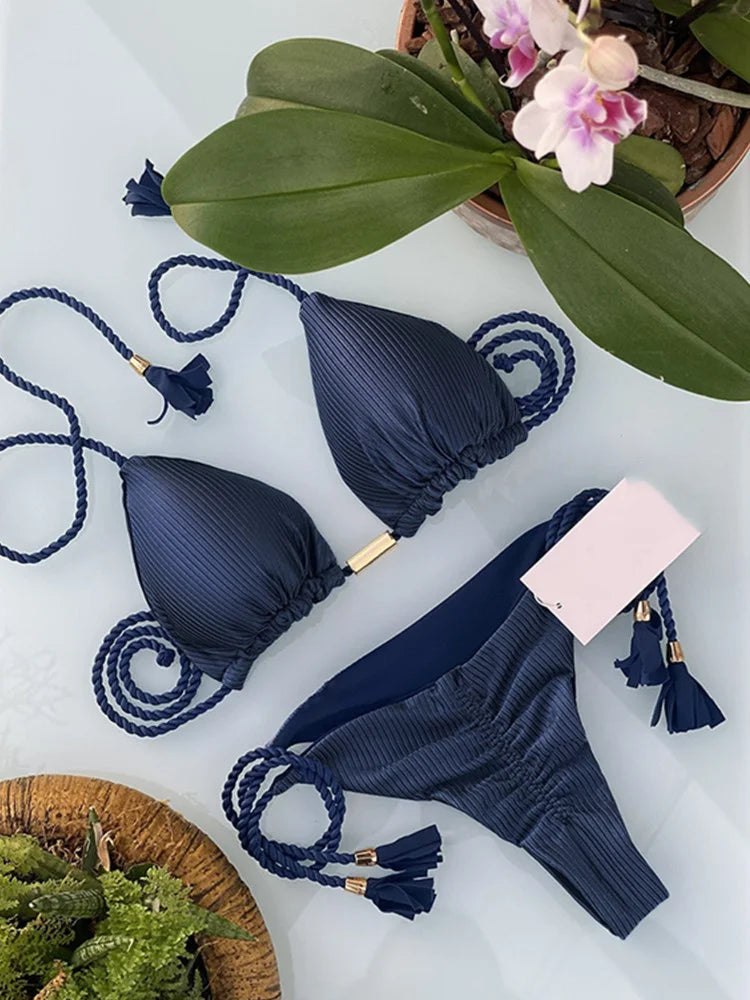Costume da bagno da donna. Set 2 Pezzi a triangolo, chiusura a lacci regolabile, asciugatura rapida, non si restringe.