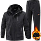 Tuta sportiva con imbottitura ispessita, impermeabile per inverno, completo due pezzi: pantaloni e maglia con cappuccio. Tre colori a scelta, taglia dalla XS alla 4XL.