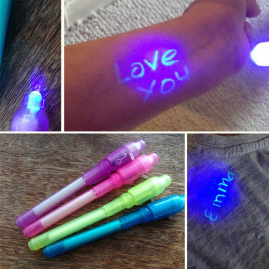 Penna Magica UV: 4 Colori di Inchiostro Invisibile che Appaiono con la Luce Luminosa UV Inclusa.