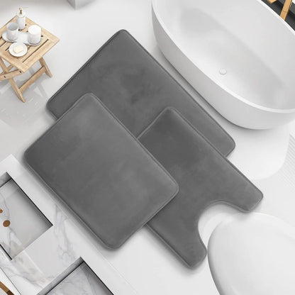Set 3 pz  per bagno, composto da 2 tappeti e 1 coperchio del Wc pelo corto, assorbenti antiscivolo.