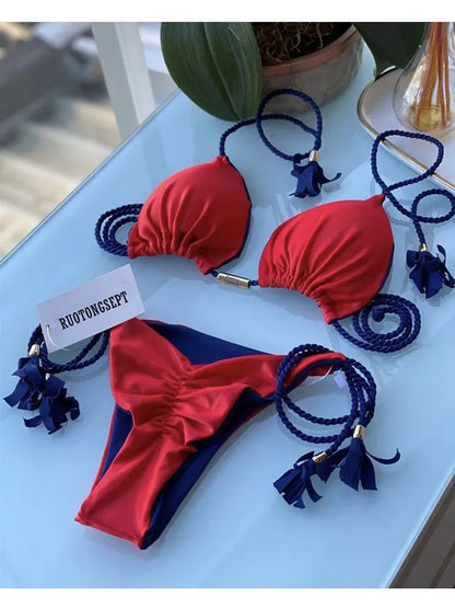 Costume da bagno da donna. Set 2 Pezzi a triangolo, chiusura a lacci regolabile, asciugatura rapida, non si restringe.