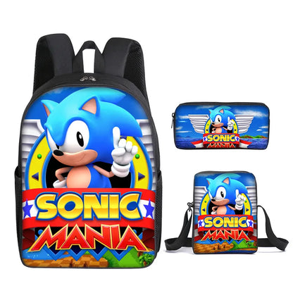 Zaino-borsa-astuccio immagini 3D  cartone animato “Sonic”, in nylon poliestere.  Spazioso e alla Moda, Perfetto per Scuola, Viaggi e Tempo Libero.