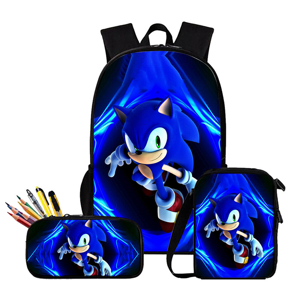 Zaino-borsa-astuccio immagini 3D  cartone animato “Sonic”, in nylon poliestere.  Spazioso e alla Moda, Perfetto per Scuola, Viaggi e Tempo Libero.