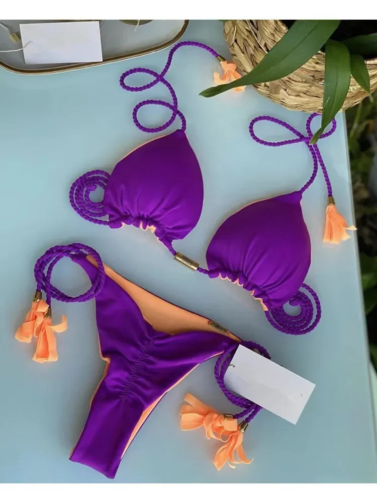 Costume da bagno da donna. Set 2 Pezzi a triangolo, chiusura a lacci regolabile, asciugatura rapida, non si restringe.