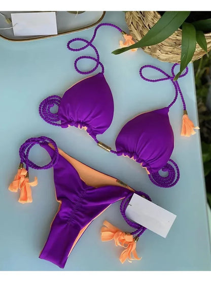 Costume da bagno da donna. Set 2 Pezzi a triangolo, chiusura a lacci regolabile, asciugatura rapida, non si restringe.