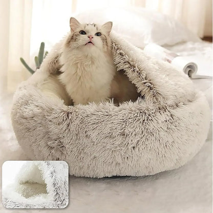 Comodo letto rotondo per animali domestici con fodera staccabile. Nido caldo e grotta a doppio scopo per animali di piccola taglia.