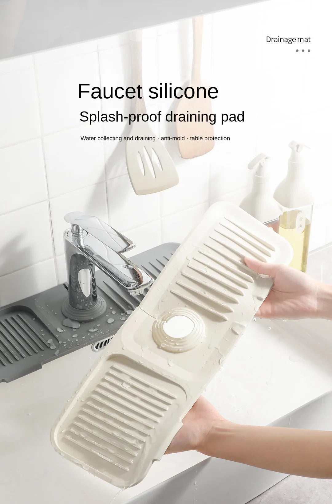 Tappetino antigoccia multiuso da lavandino per riporre il sapone da toilette. Design con pendenza per un drenaggio rapido dell'acqua.