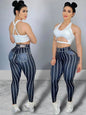 Pantaloni leggins sportivi/casual a vita alta da donna, stampa a righe. Ideale per fitness, yoga, palestra, corsa, 5 taglie 5 colori.