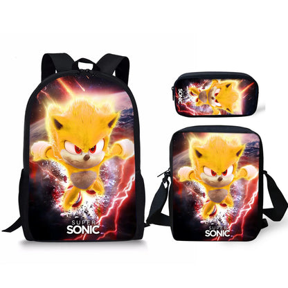 Zaino-borsa-astuccio immagini 3D  cartone animato “Sonic”, in nylon poliestere.  Spazioso e alla Moda, Perfetto per Scuola, Viaggi e Tempo Libero.