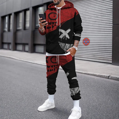 Tuta sportiva autunno/inverno, completo maglia con cappuccio e pantaloni, stampa 3D, colori e immagini a scelta.