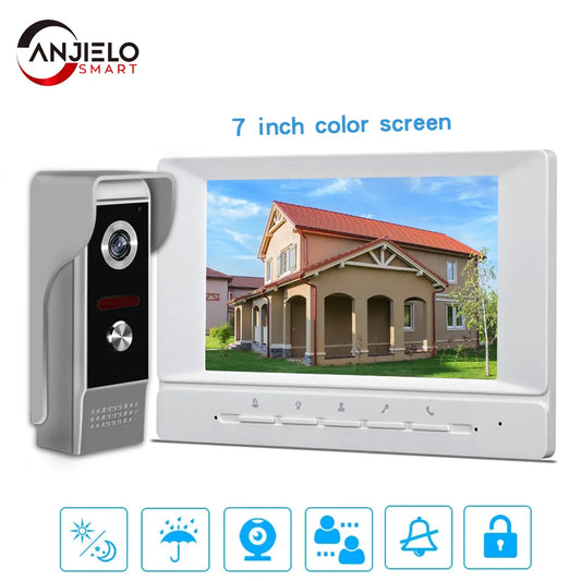Sistema di videocitofono da 7 pollici cablato. Supporto per monitoraggio casa, office, appartamento, etc...