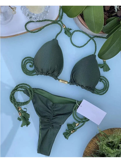 Costume da bagno da donna. Set 2 Pezzi a triangolo, chiusura a lacci regolabile, asciugatura rapida, non si restringe.