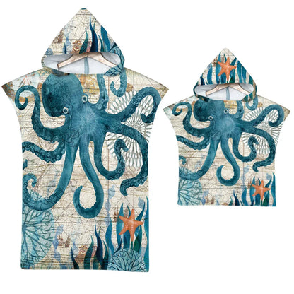 Asciugamano poncho per adulti e bambini con cappuccio.  Per sauna, spa, spiaggia, piscina.