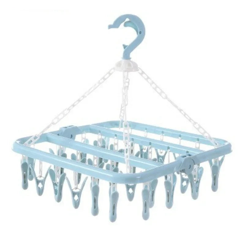 Appendiabiti con 32 clip, ideale per calzini, biancheria intima. Pieghevole, 3 colori disponibili.