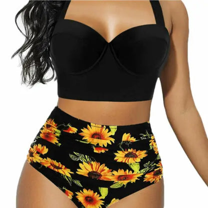 Costume bichini, set 2 pezzi a fascia larga, da donna. Push-up con stampa floreale: eleganza, dinamismo, comfort.
