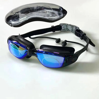 Occhialini da nuoto professionali con tappi per le orecchie, a prova di perdite, anti-appannamento, regolabili, con protezione UV.