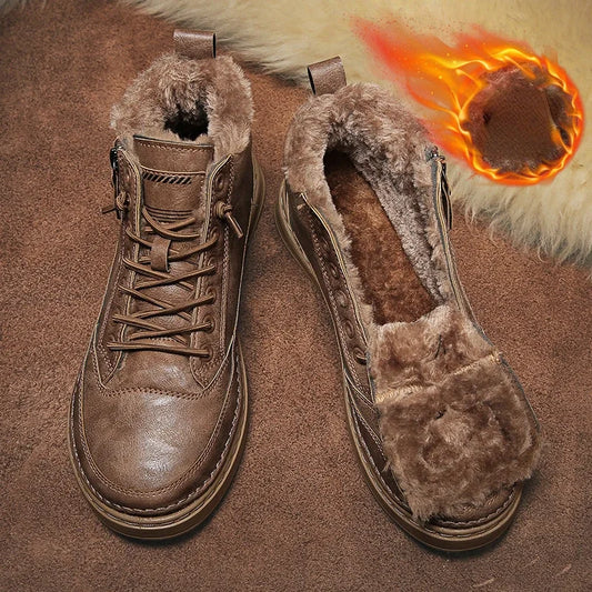 Scarpa/stivaletto invernale in pelle per uomo. Con rivestimento interno in morbida pelliccia, 2 colori, 6 misure a scelta.