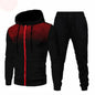 Tuta sportiva, completo due pezzi 4 stagioni: pantaloni neri e maglia 5 colori con cappuccio.