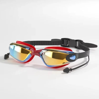 Occhialini da nuoto professionali con tappi per le orecchie, a prova di perdite, anti-appannamento, regolabili, con protezione UV.