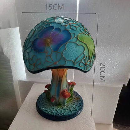 Lampada da tavolo creativa della serie di piante colorate in resina. Lampada colorata crea atmosfera a forma di fiore, fungo.