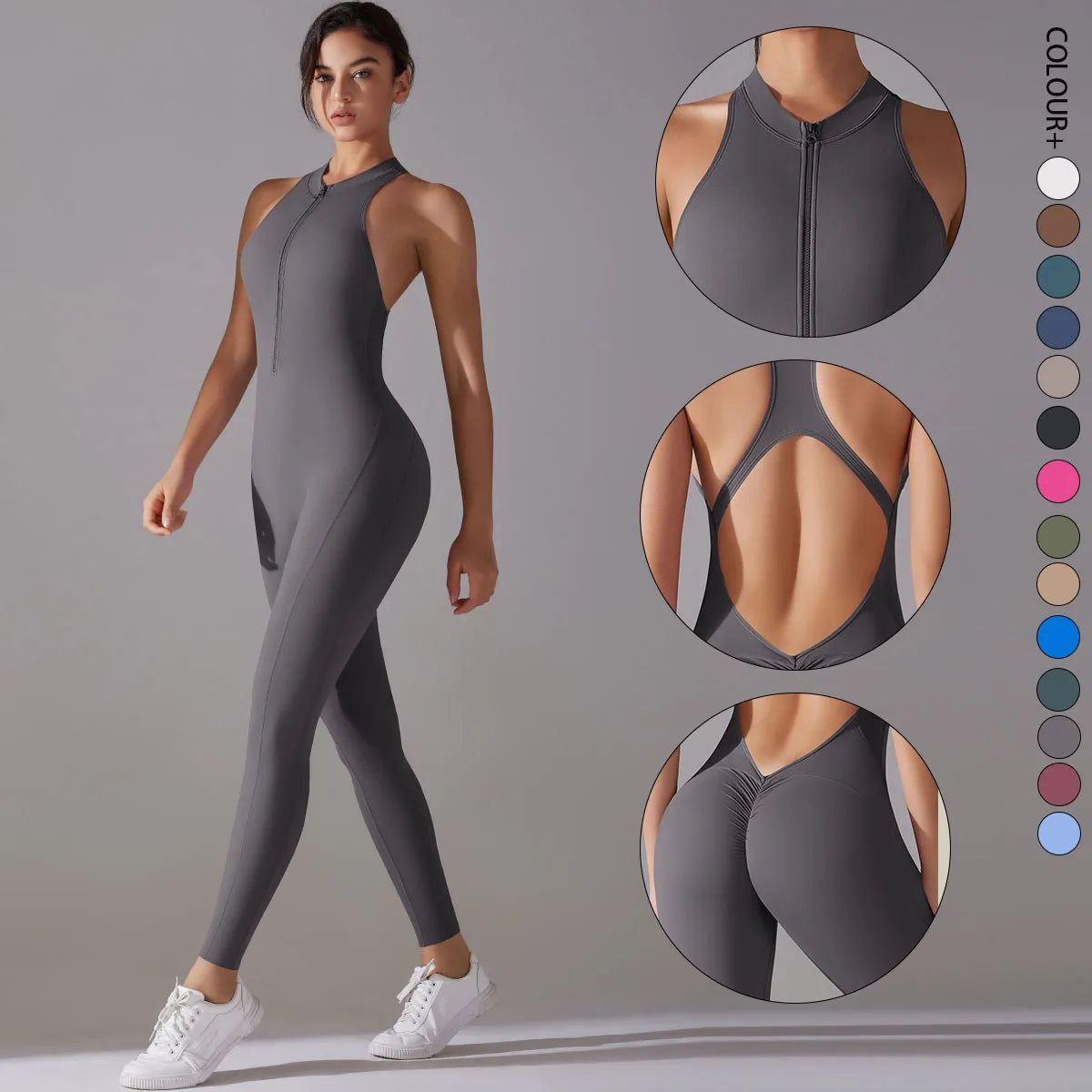 Tuta/body con top senza maniche sportivo/casual da donna, 14 colorazioni a scelta, misura dalla S alla XL.