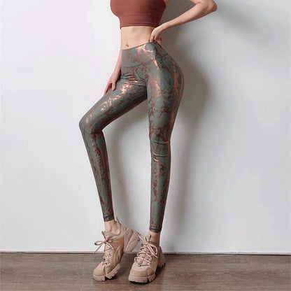 Pantaloni leggins elasticizzati, casual a vita alta da donna, stampa fantasia.