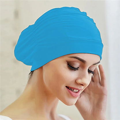 Cuffia da nuoto per donna adulta e bambina.  In nylon elastico con design per capelli lunghi.