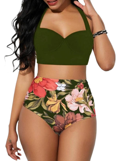 Costume bichini, set 2 pezzi a fascia larga, da donna. Push-up con stampa floreale: eleganza, dinamismo, comfort.