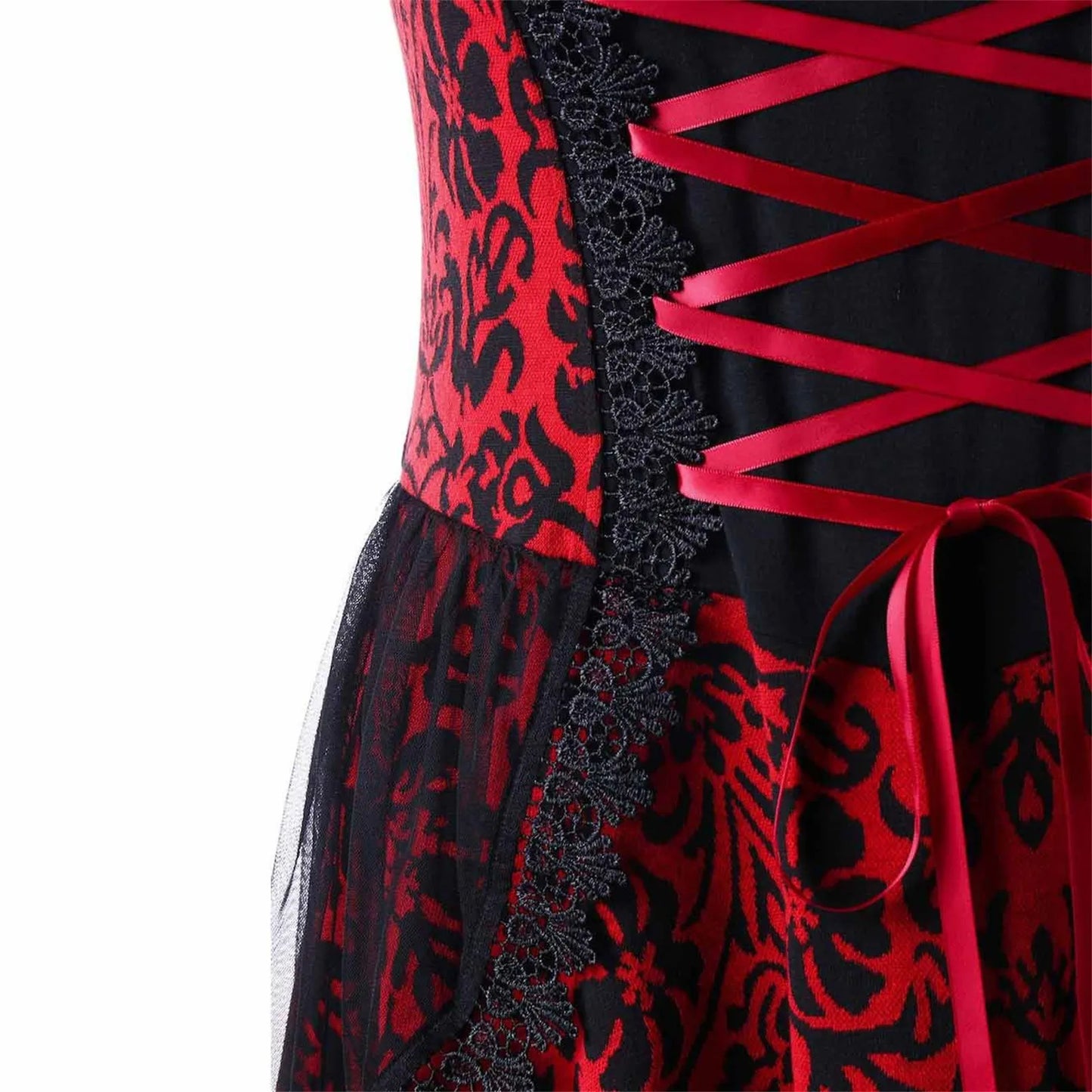 Abito costume per carnevale da donna stile vittoriano/gotico con merletti in pizzo.