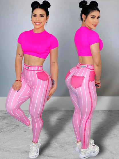 Pantaloni leggins sportivi/casual a vita alta da donna, stampa a righe. Ideale per fitness, yoga, palestra, corsa, 5 taglie 5 colori.