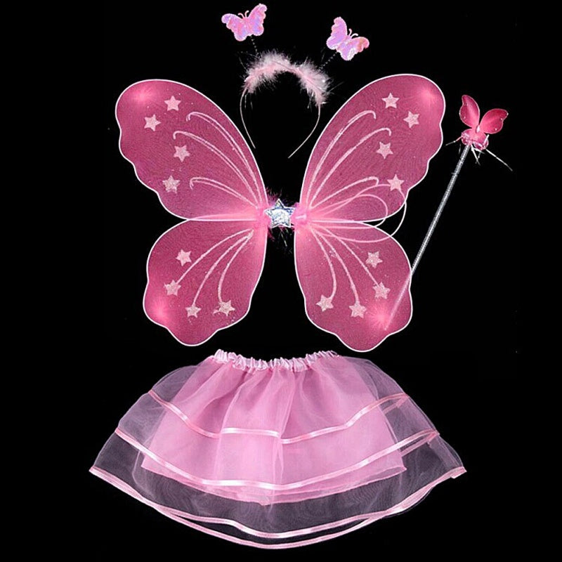 Abito fata con le ali 5/8 anni. Set 4 pezzi per carnevale, cosplay, feste. Colore  a scelta.