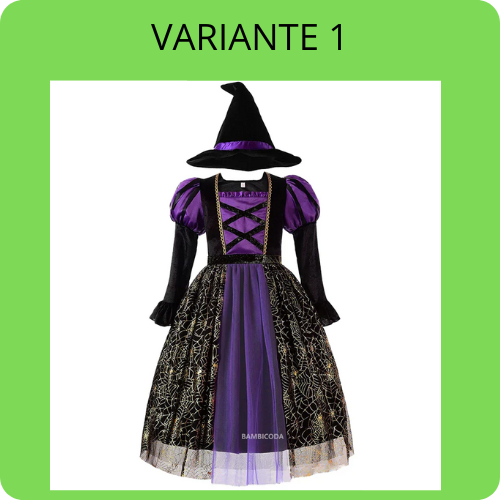 Costume da strega per bambini con accessori. Per carnevale, halloween, feste e cosplay.