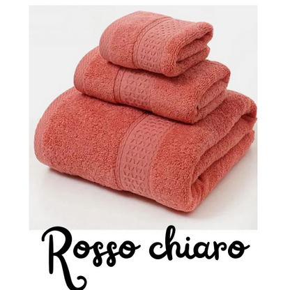 Asciugamano 100% cotone, tinta unita, 3 misure disponibili. Super assorbente e asciugatura rapida.
