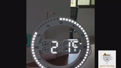 Orologio luminoso circolare digitale 3D da parete. Con calendario, termometro.