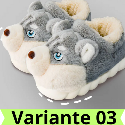Women Indoor Cotton Slippers Cute Cartoon Dog Winter Warm Shoes Couples Home Floor Slides Anti-slip  Female Male House Footwear