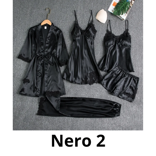 5PC Silk Robe Sleep Suit Womens Lace Satin Pajamas Gown Set V-Neck Cami Nighties Wear Pijama Home Nightwear Spring Nightdress