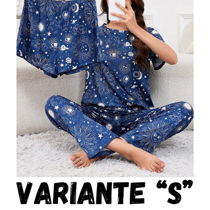 Women's Short Sleeve Crew Neck Top With Shorts And Pants 3 Piece Loungewear Sleepwear Lounge Sets Nighty Print Casual Pajama Set