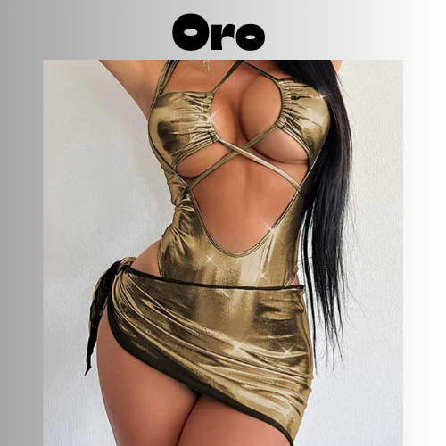 CHILLGIO Women Sexy Metallic Feeling Jumpsuits Skirts Clothing Sets Hollowed Bandage Halter Rompers Combi-pants Tight Bodysuits