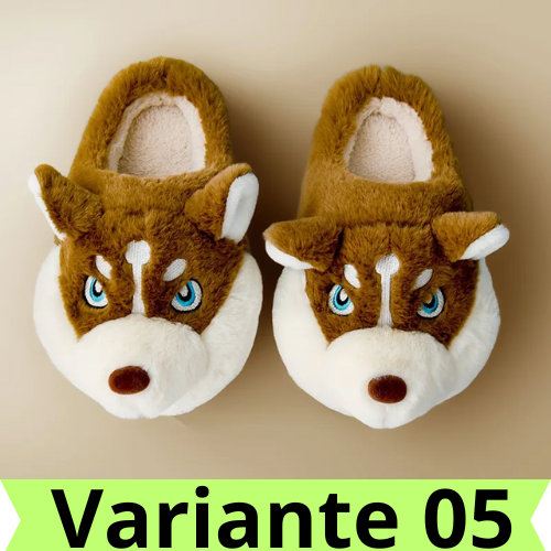 Women Indoor Cotton Slippers Cute Cartoon Dog Winter Warm Shoes Couples Home Floor Slides Anti-slip  Female Male House Footwear