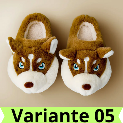 Women Indoor Cotton Slippers Cute Cartoon Dog Winter Warm Shoes Couples Home Floor Slides Anti-slip  Female Male House Footwear