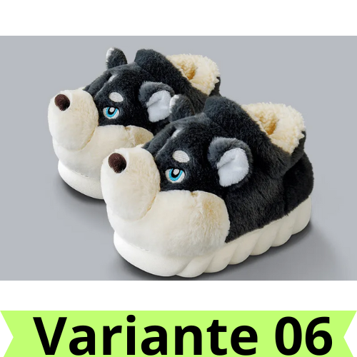 Women Indoor Cotton Slippers Cute Cartoon Dog Winter Warm Shoes Couples Home Floor Slides Anti-slip  Female Male House Footwear