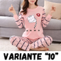 Autumn Thin 2pieces Pyjamas Set Women 2024 Cotton Round Neck Girls Bear Pajamas Sets Teacup Cat Full Sleepwear Tops Pajama Mujer
