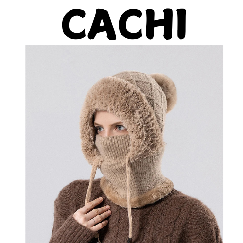 Women Winter Velvet Knitted Woolen Balaclava Hat Ear Protection fluffy Hat Mask Neck Integrated Warmth Cover Hat lady hooded cap