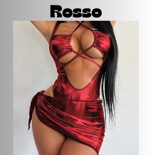 CHILLGIO Women Sexy Metallic Feeling Jumpsuits Skirts Clothing Sets Hollowed Bandage Halter Rompers Combi-pants Tight Bodysuits