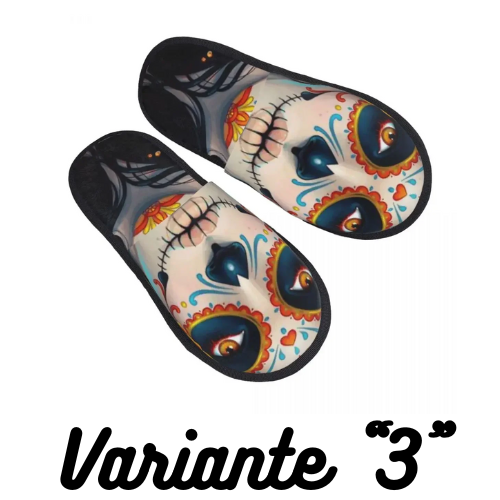 Custom Women Gothic Lace Skull House Slippers Cozy Warm Mexican Day Of The Dead Memory Foam Fluffy Slipper Indoor Outdoor Shoes