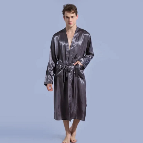 Men's V Neck Satin Robe Kimono Long Bathrobe Pajamas Sleepwear Christmas Robes for Wedding Party Men Loungewear Dressing Gown