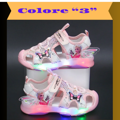 Disney children's shoes summer elsa girls mesh toe sandals beach shoes fashion ins frozen princess soft bottom led light sandals