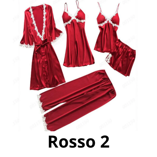5PC Silk Robe Sleep Suit Womens Lace Satin Pajamas Gown Set V-Neck Cami Nighties Wear Pijama Home Nightwear Spring Nightdress