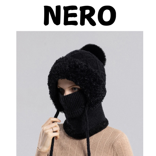 Women Winter Velvet Knitted Woolen Balaclava Hat Ear Protection fluffy Hat Mask Neck Integrated Warmth Cover Hat lady hooded cap